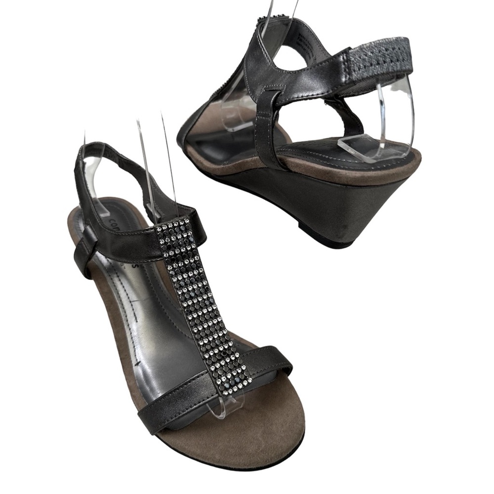 Comfort Plus Rhinestone Detail Silver Dressy Special Occasion Wedges Size 5W